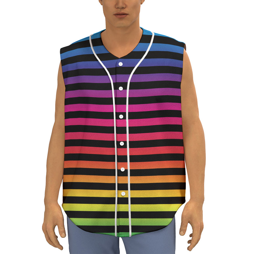 Rainbow Striped Pattern Print Sleeveless Baseball Jersey