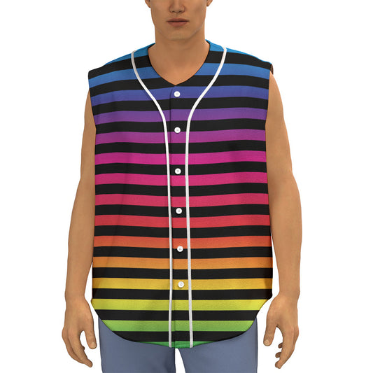 Rainbow Striped Pattern Print Sleeveless Baseball Jersey