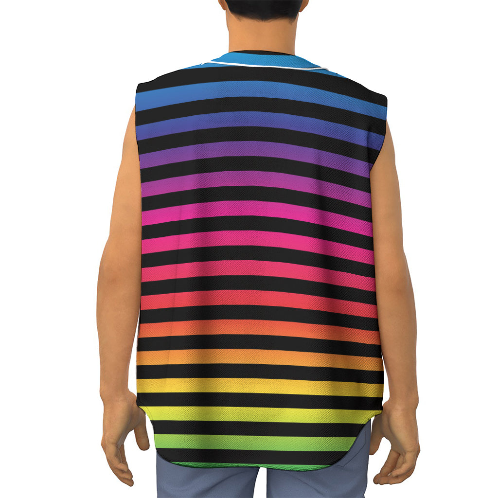 Rainbow Striped Pattern Print Sleeveless Baseball Jersey