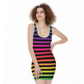 Rainbow Striped Pattern Print Sleeveless Bodycon Dress