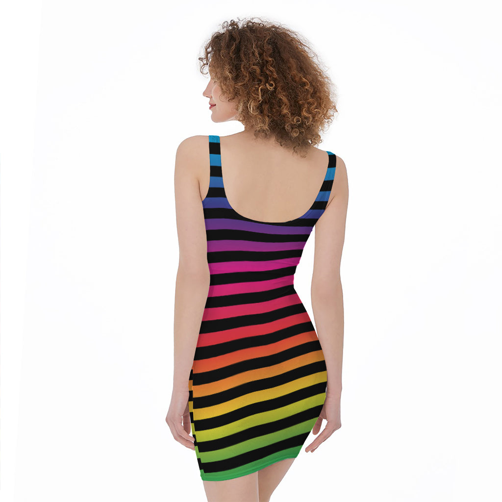 Rainbow Striped Pattern Print Sleeveless Bodycon Dress