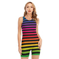 Rainbow Striped Pattern Print Sleeveless One Piece Swimsuit