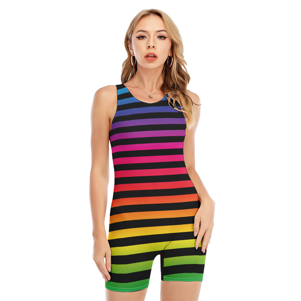 Rainbow Striped Pattern Print Sleeveless One Piece Swimsuit