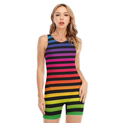 Rainbow Striped Pattern Print Sleeveless One Piece Swimsuit