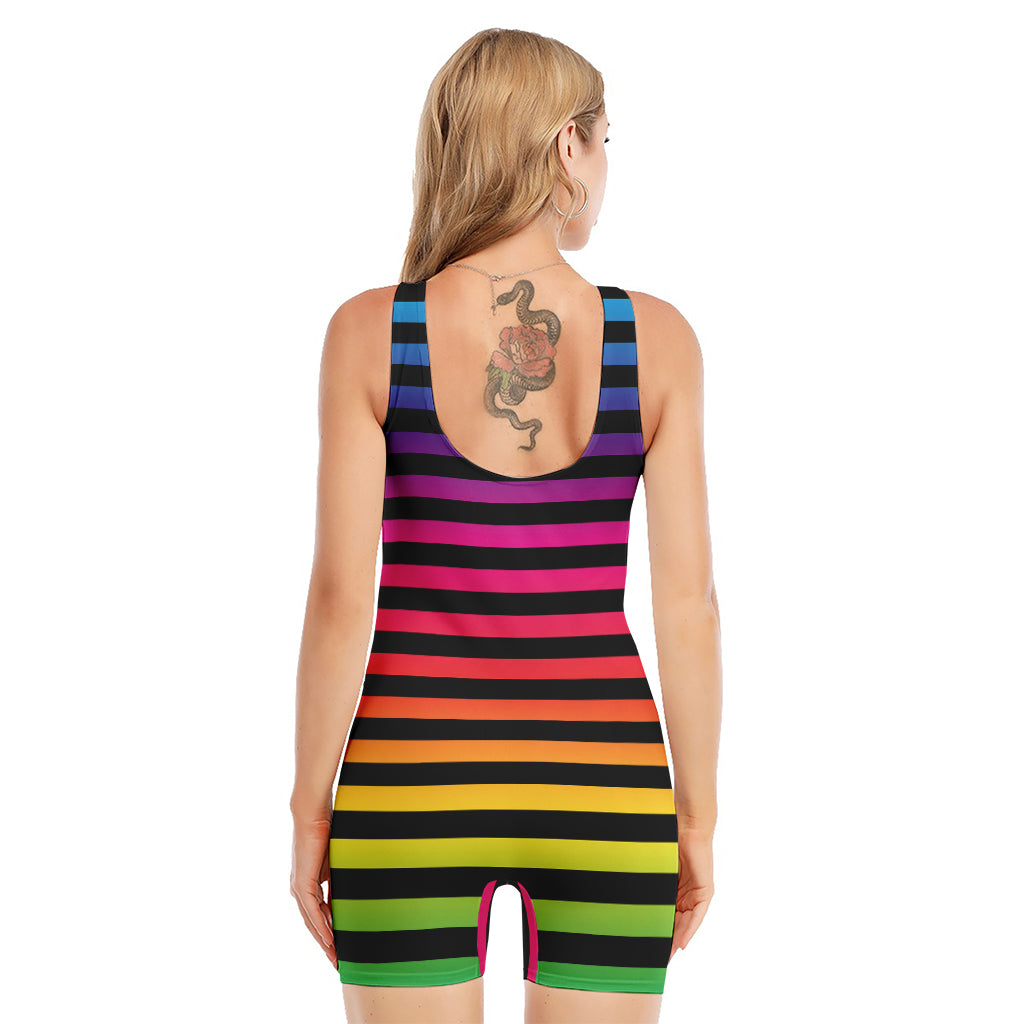 Rainbow Striped Pattern Print Sleeveless One Piece Swimsuit