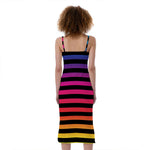 Rainbow Striped Pattern Print Slim Fit Midi Cami Dress
