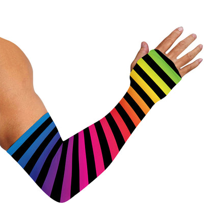 Rainbow Striped Pattern Print Sun Protection Arm Sleeves