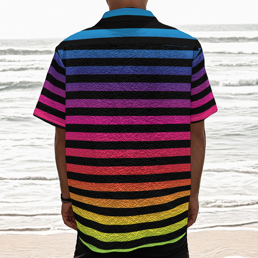 Rainbow Striped Pattern Print Textured Short Sleeve Shirt
