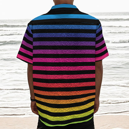 Rainbow Striped Pattern Print Textured Short Sleeve Shirt