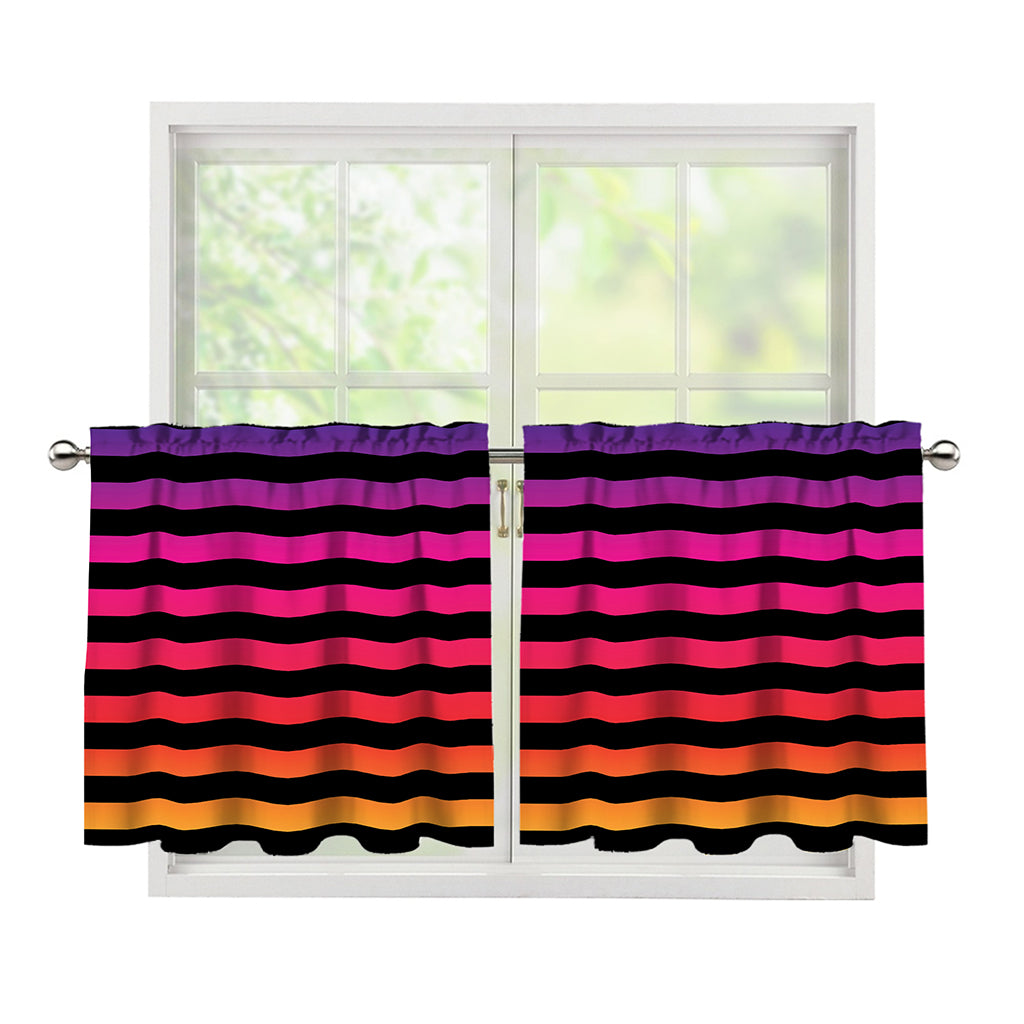 Rainbow Striped Pattern Print Tier Curtains