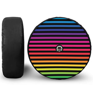 Rainbow Striped Pattern Print Tire Cover With Camera Hole