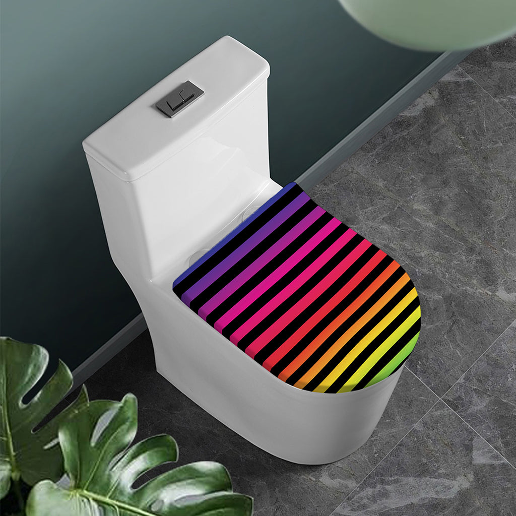 Rainbow Striped Pattern Print Toilet Lid Cover