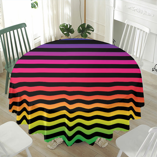 Rainbow Striped Pattern Print Waterproof Round Tablecloth
