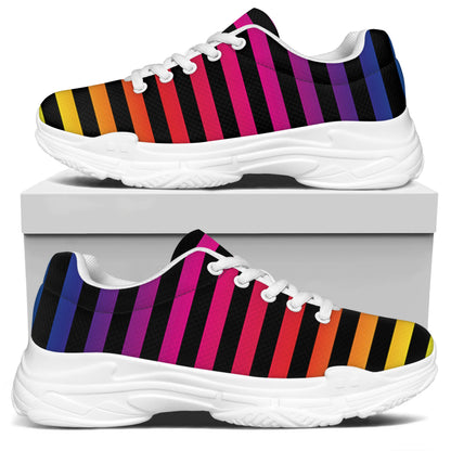 Rainbow Striped Pattern Print White Chunky Shoes
