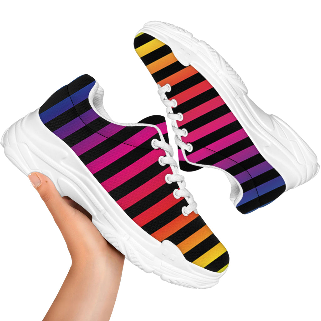 Rainbow Striped Pattern Print White Chunky Shoes
