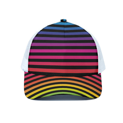 Rainbow Striped Pattern Print White Mesh Trucker Cap