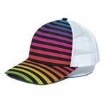 Rainbow Striped Pattern Print White Mesh Trucker Cap