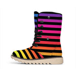 Rainbow Striped Pattern Print Winter Boots