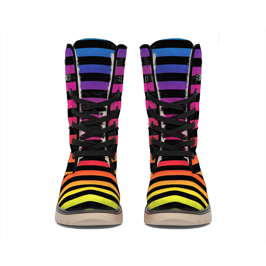 Rainbow Striped Pattern Print Winter Boots