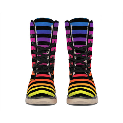 Rainbow Striped Pattern Print Winter Boots