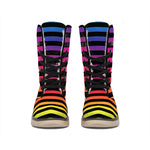 Rainbow Striped Pattern Print Winter Boots