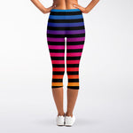 Rainbow Striped Pattern Print Women's Capri Leggings