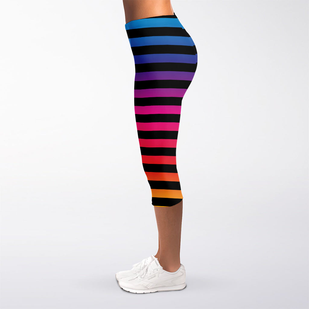 Rainbow Striped Pattern Print Women's Capri Leggings