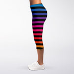 Rainbow Striped Pattern Print Women's Capri Leggings