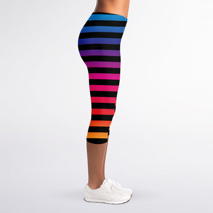 Rainbow Striped Pattern Print Women's Capri Leggings