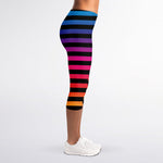 Rainbow Striped Pattern Print Women's Capri Leggings
