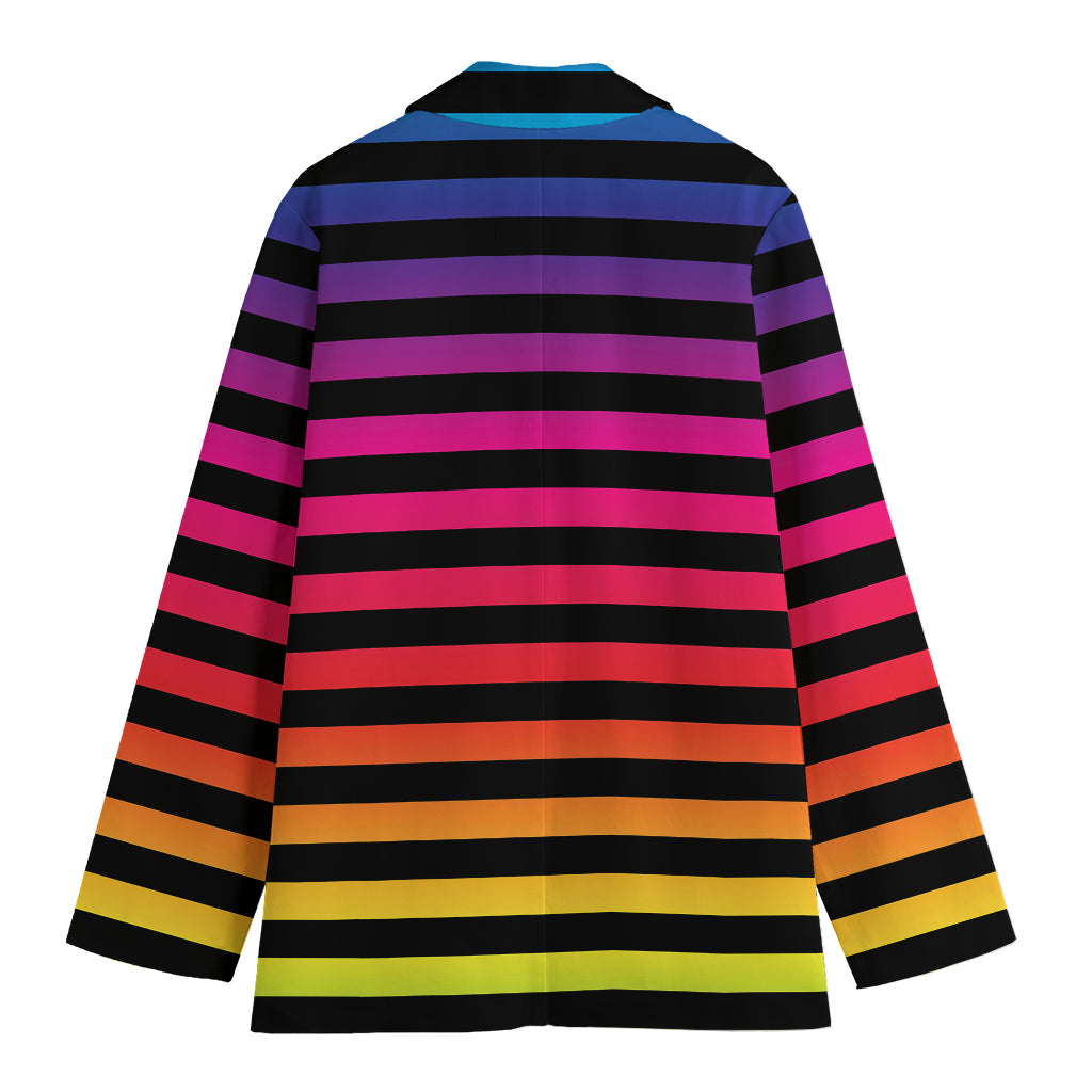Rainbow Striped Pattern Print Women's Cotton Blazer