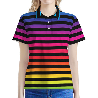 Rainbow Striped Pattern Print Women's Polo Shirt