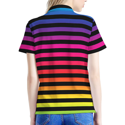 Rainbow Striped Pattern Print Women's Polo Shirt