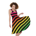 Rainbow Striped Pattern Print Sleeveless Knee Length Dress