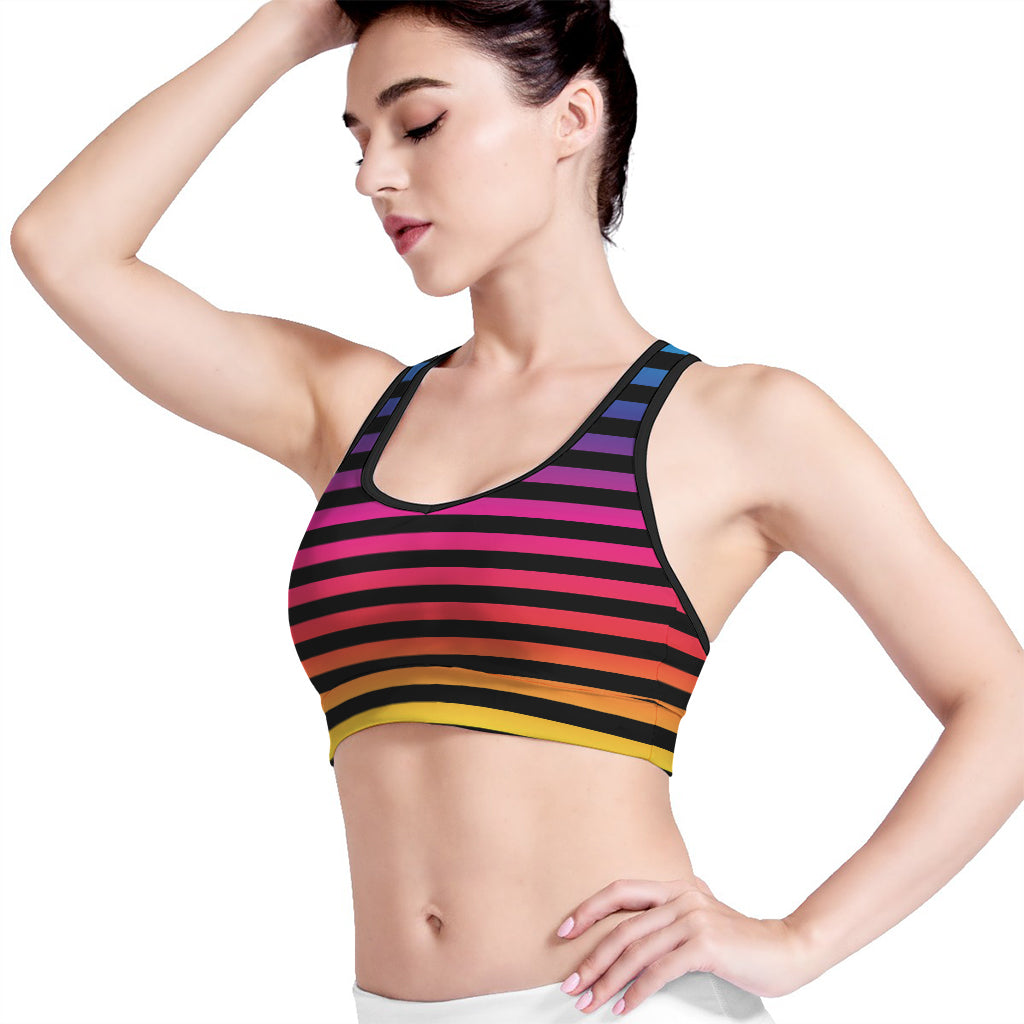 Rainbow Striped Pattern Print Women's Sports Bra