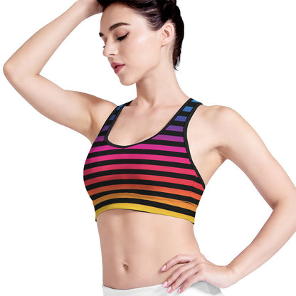 Rainbow Striped Pattern Print Women's Sports Bra