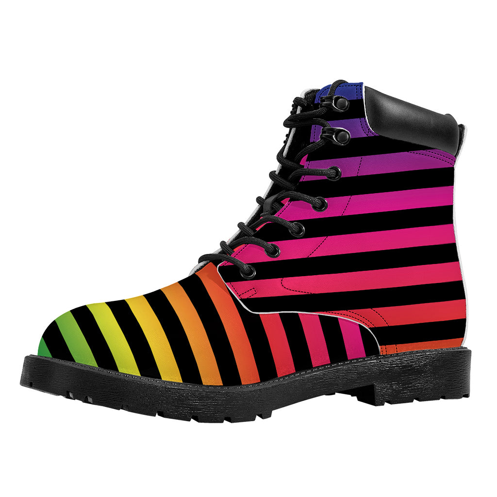 Rainbow Striped Pattern Print Work Boots