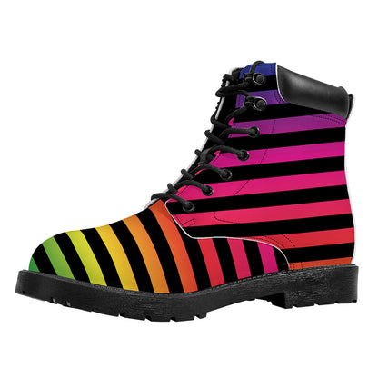 Rainbow Striped Pattern Print Work Boots