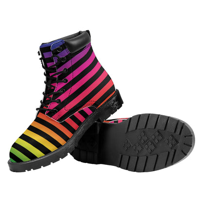Rainbow Striped Pattern Print Work Boots