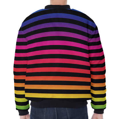 Rainbow Striped Pattern Print Zip Sleeve Bomber Jacket
