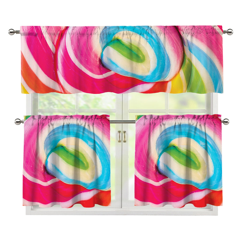 Rainbow Swirl Candy Print 3 Piece Kitchen Curtains