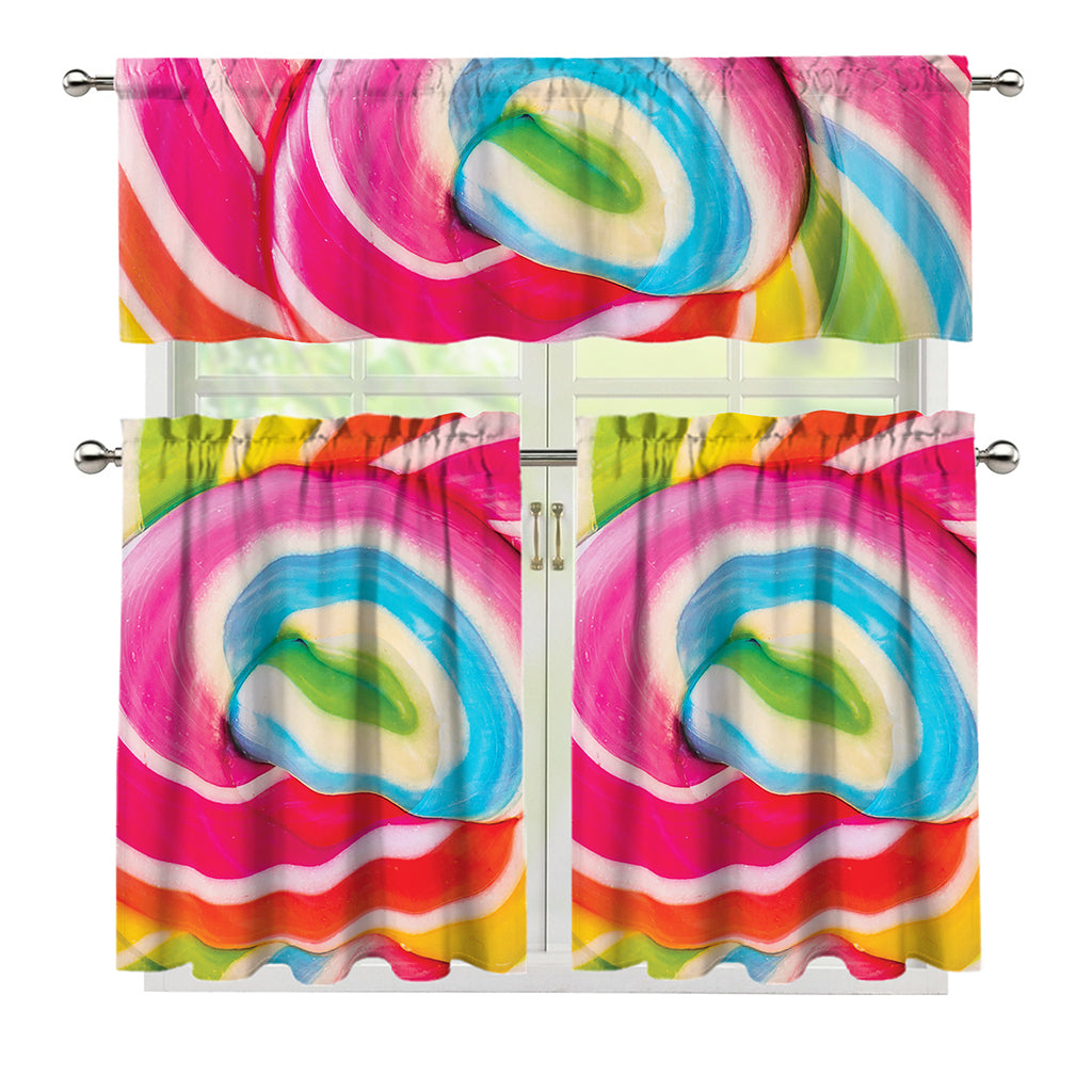 Rainbow Swirl Candy Print 3 Piece Kitchen Curtains