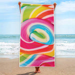 Rainbow Swirl Candy Print Beach Towel