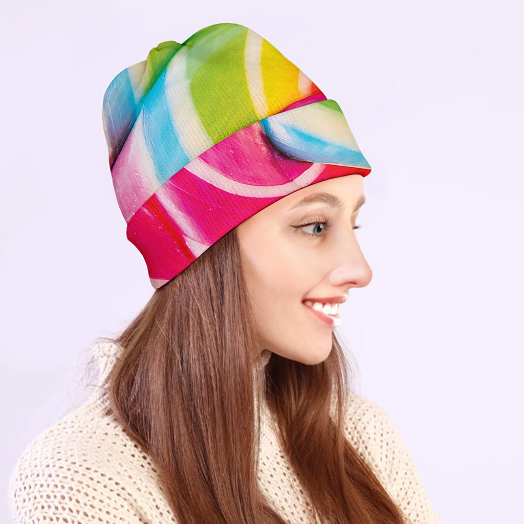 Rainbow Swirl Candy Print Beanie
