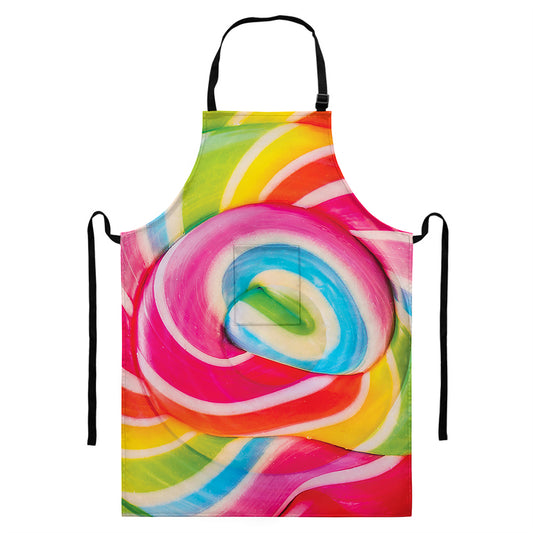 Rainbow Swirl Candy Print Bib Apron With Pocket