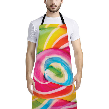 Rainbow Swirl Candy Print Bib Apron With Pocket
