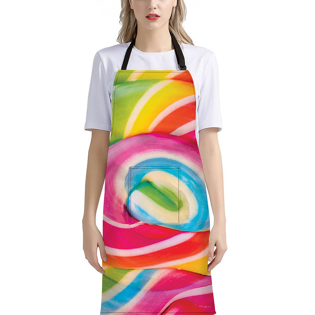 Rainbow Swirl Candy Print Bib Apron With Pocket