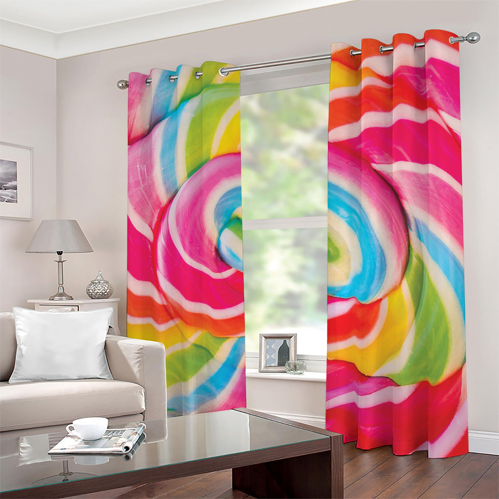 Rainbow Swirl Candy Print Blackout Grommet Curtains