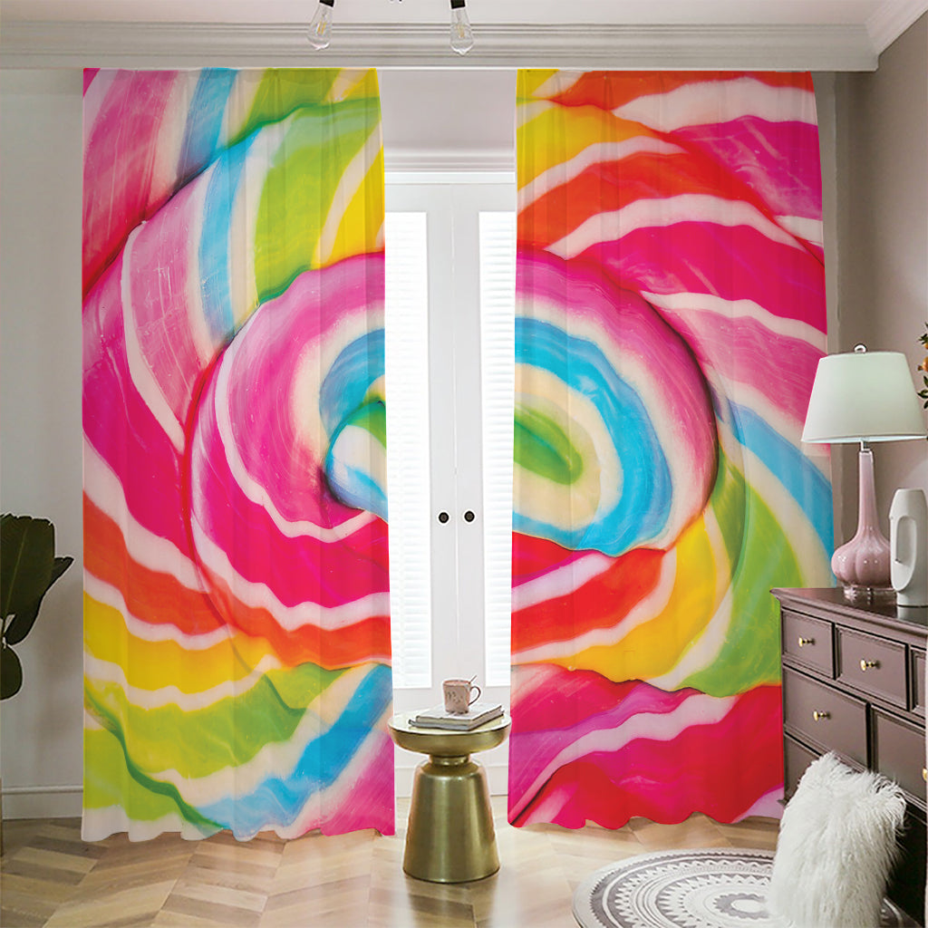 Rainbow Swirl Candy Print Blackout Pencil Pleat Curtains