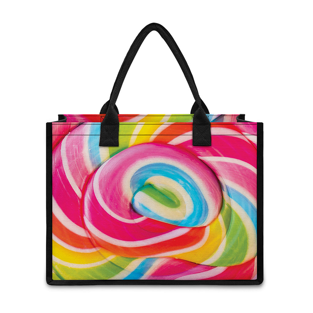 Rainbow Swirl Candy Print Canvas Tote Bag
